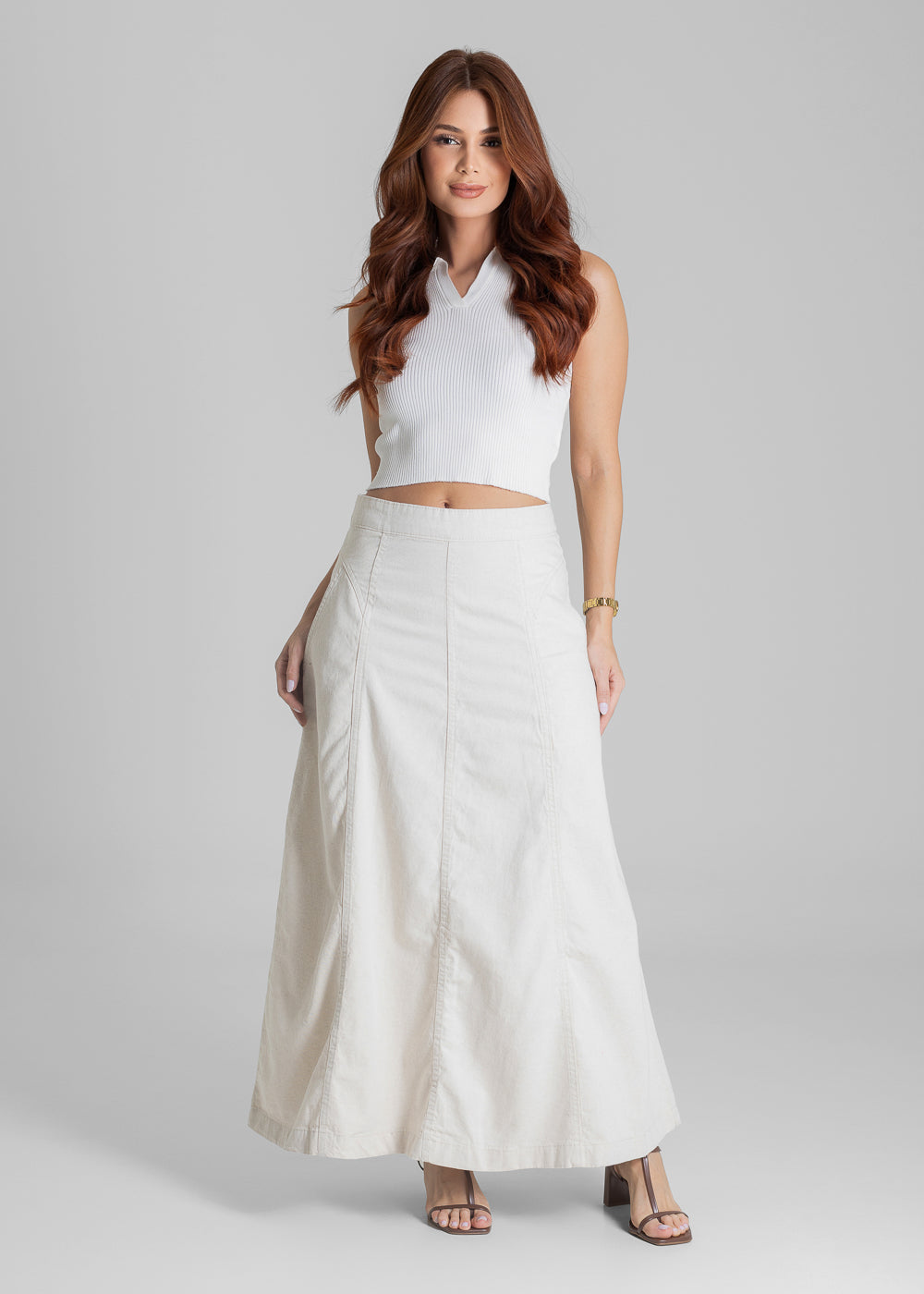 Saia Linho Sawary Midi - 280474 OFF WHITE