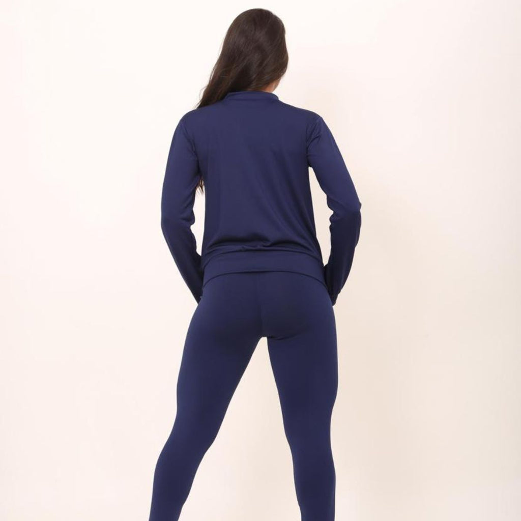 Conjunto fitness azul marinho com blusa e top