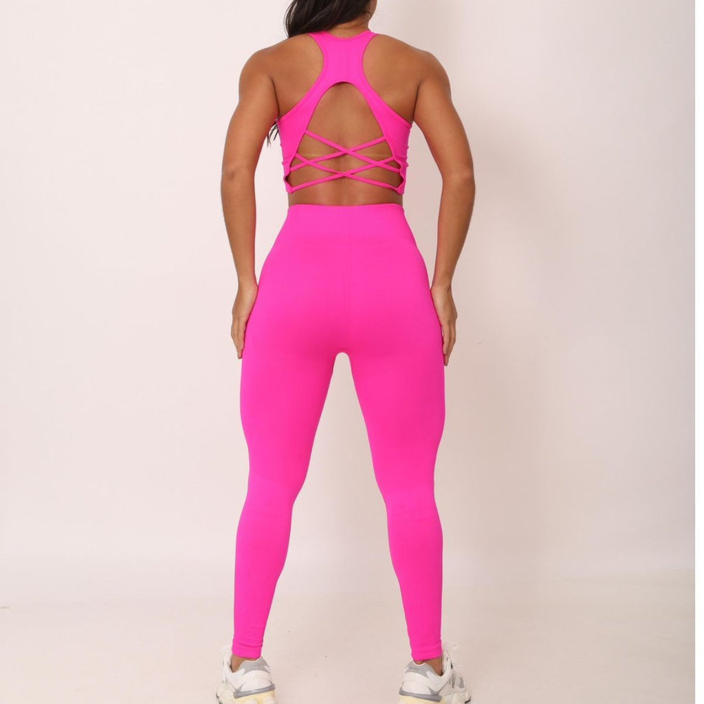 Conjunto Fitness Cintura Alta  Rosa