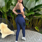 Conjunto Azul Marinho Top e Legging com Bolso