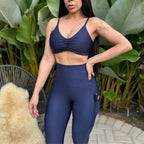 Conjunto Azul Marinho Top e Legging com Bolso
