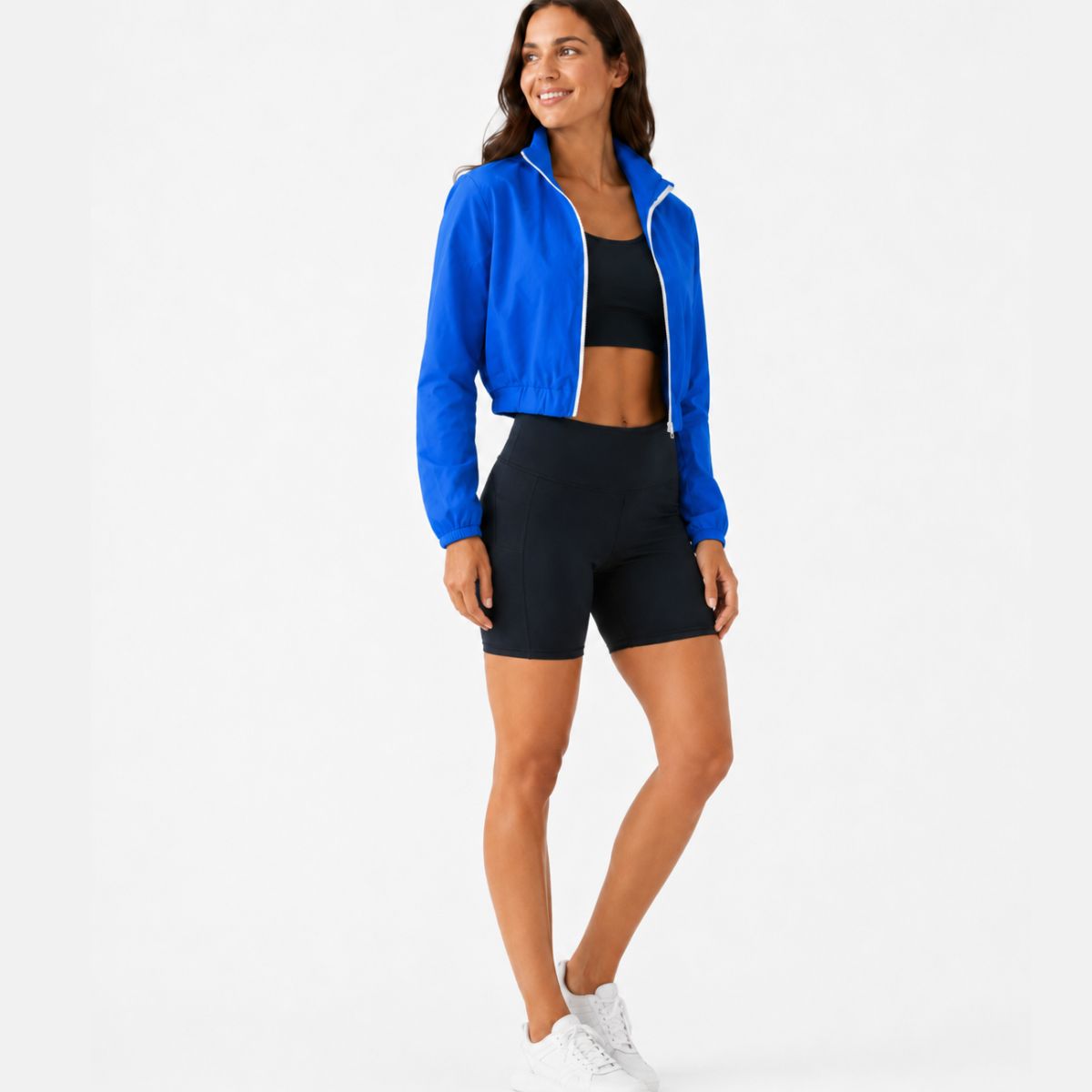 Jaqueta Corta Vento Feminina Cropped Azul