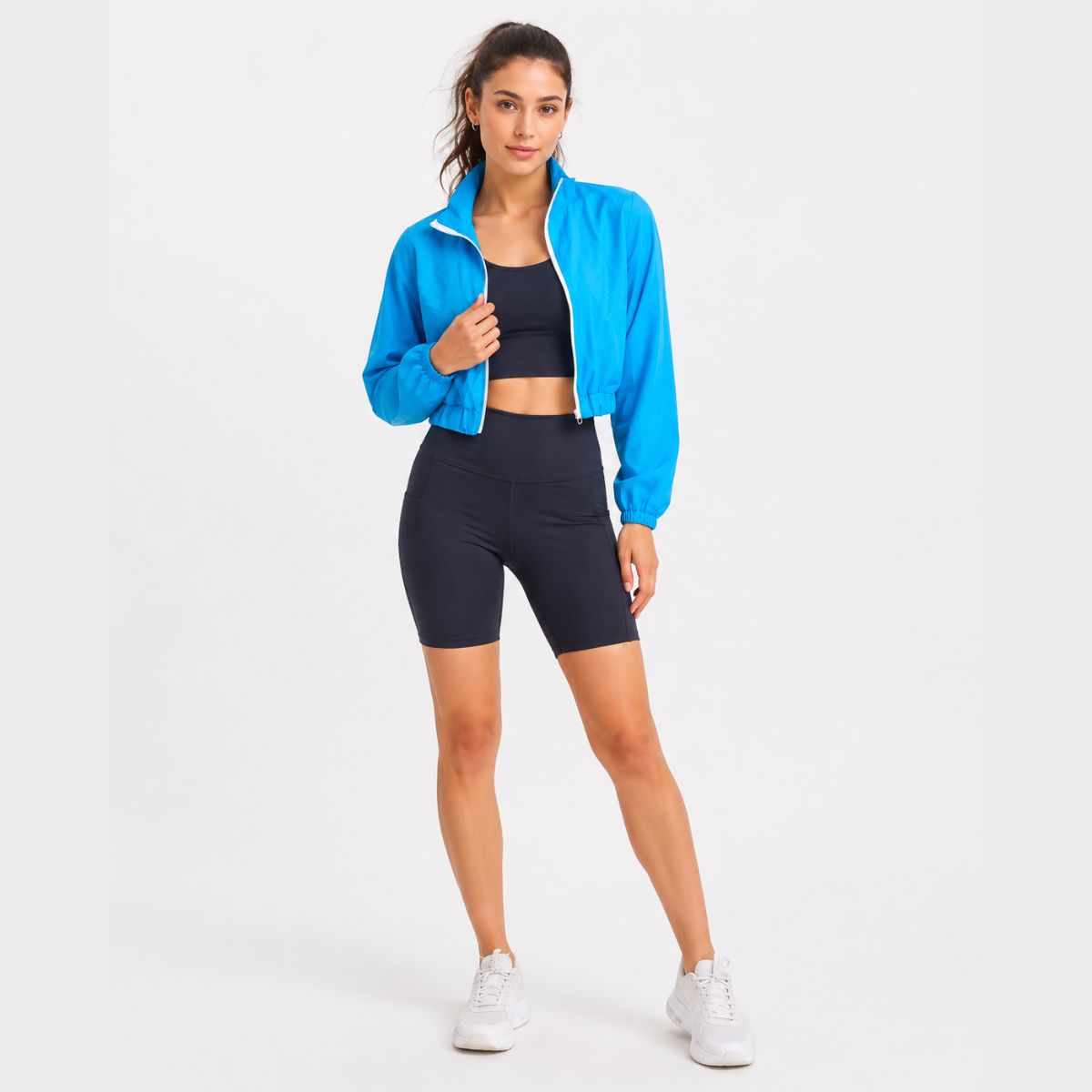 Jaqueta Corta Vento Feminina Cropped Azul Claro