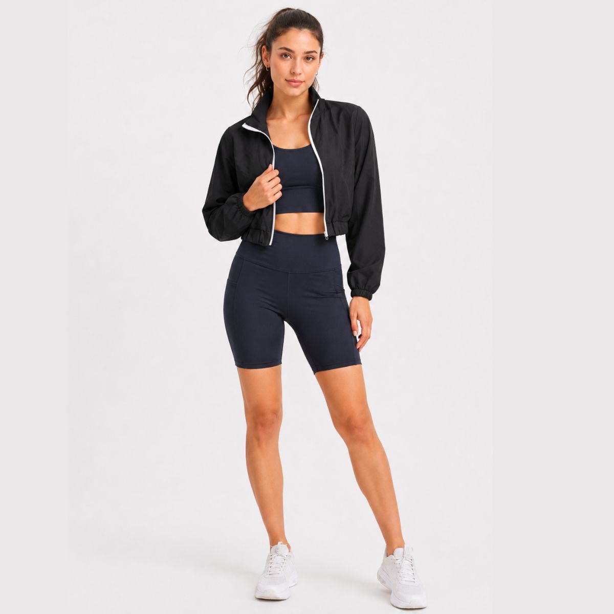 Jaqueta Corta Vento Feminina Cropped Preta