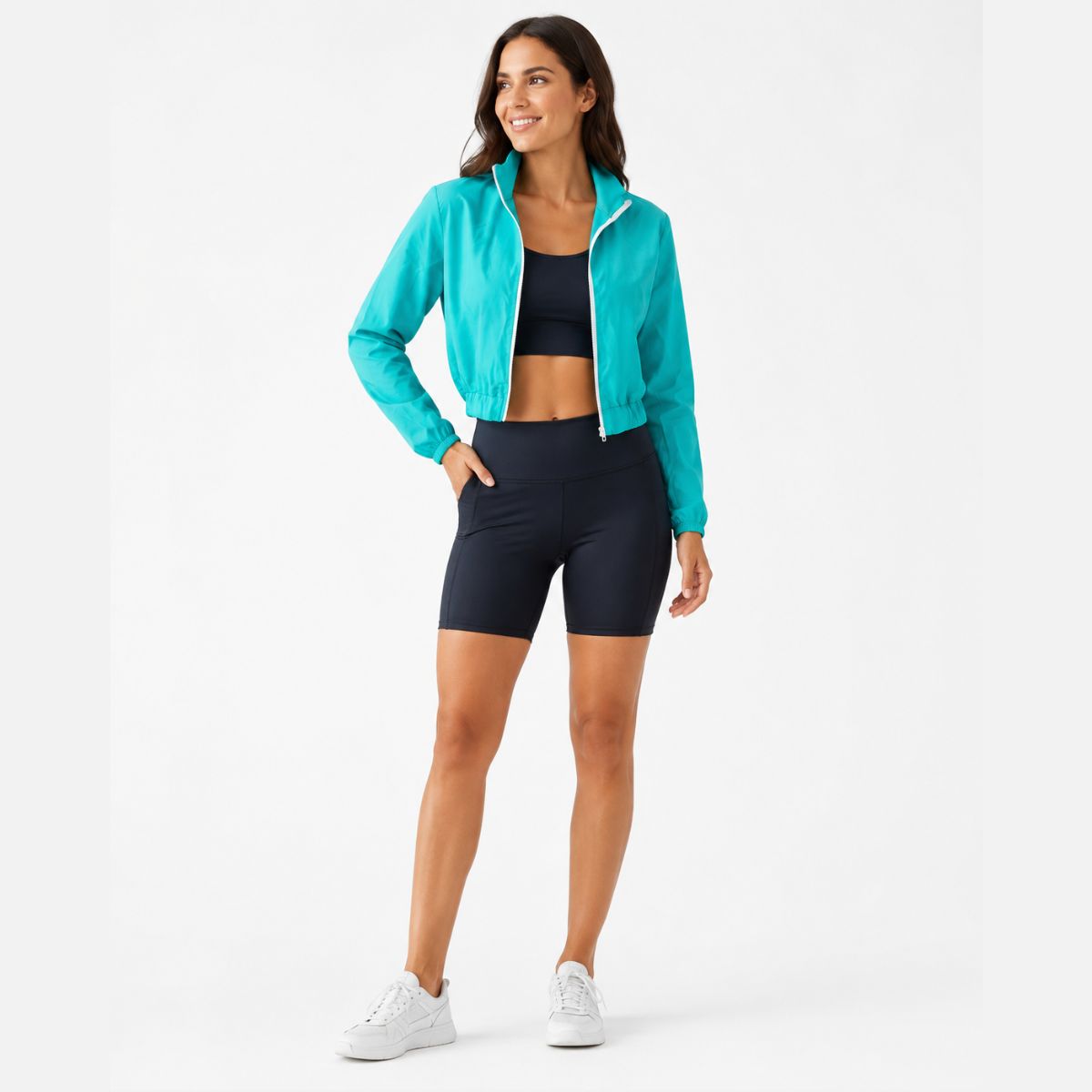 Jaqueta Corta Vento Feminina Cropped Verde Água