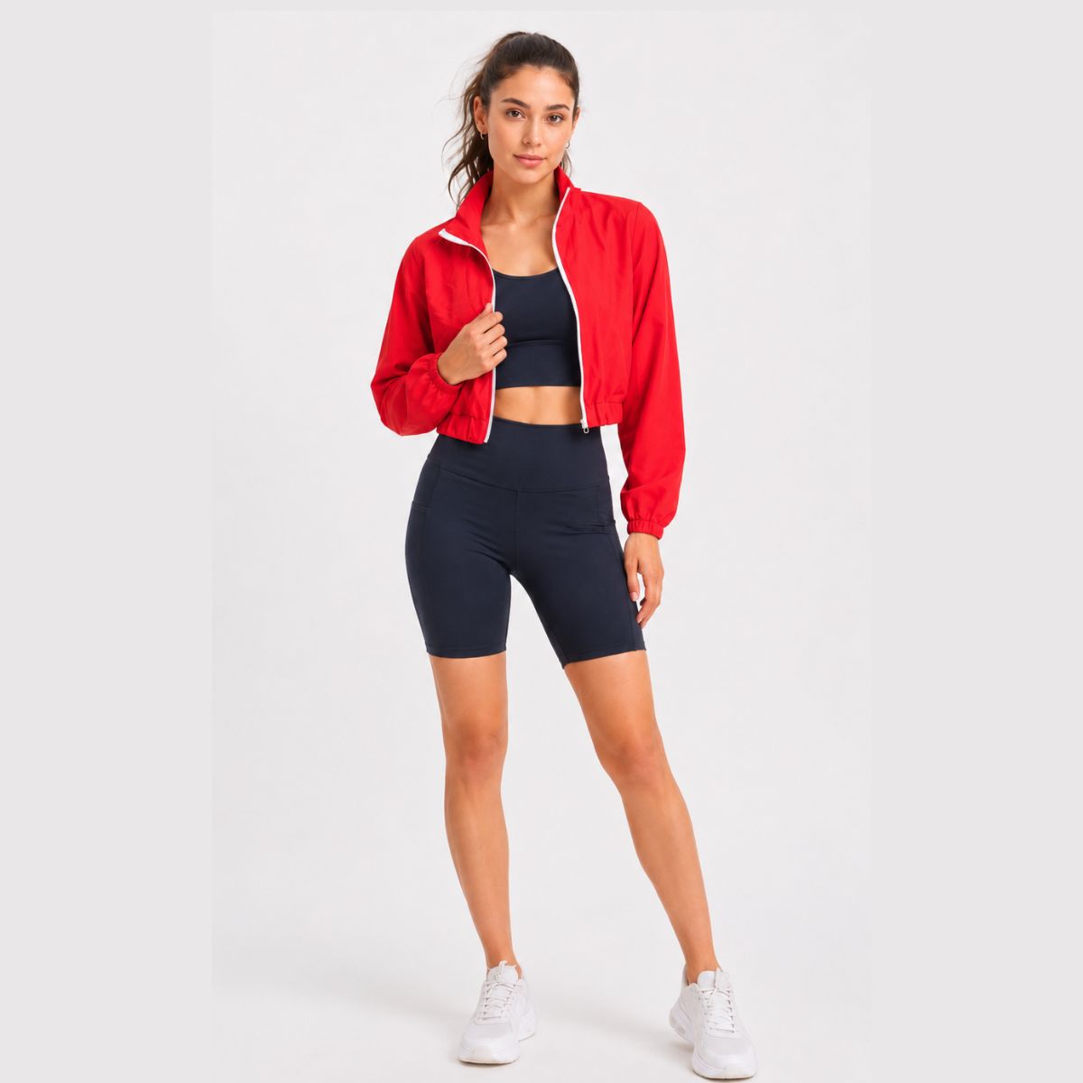 Jaqueta Corta Vento Feminina Cropped Vermelha